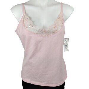 Together Womens XL Pink Lace Trim Cami Top With Sequins